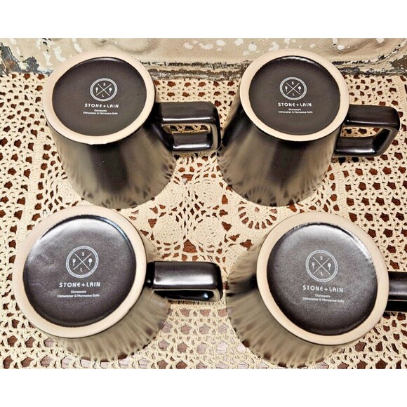 Set of 4 Stone + Lain Stoneware Ceramic Coffee Tea Cup Solid Dark Brown - Picture 3 of 6